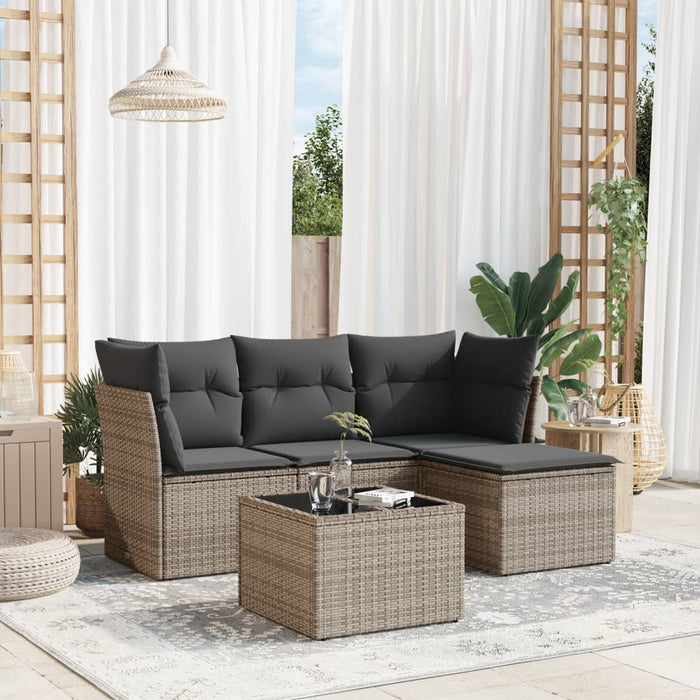 Set Divano da Giardino 5 pz con Cuscini Grigio in Polyrattan 3217550