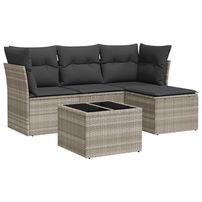 Set Divano da Giardino 5pz con Cuscini Grigio Chiaro Polyrattan 3217552