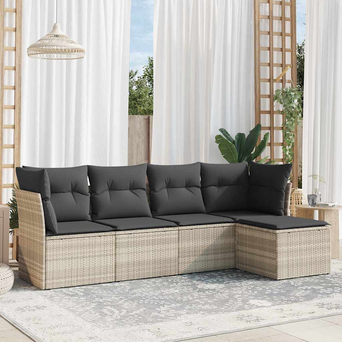 Set Divano da Giardino 5pz con Cuscini Grigio Chiaro Polyrattan 3217562