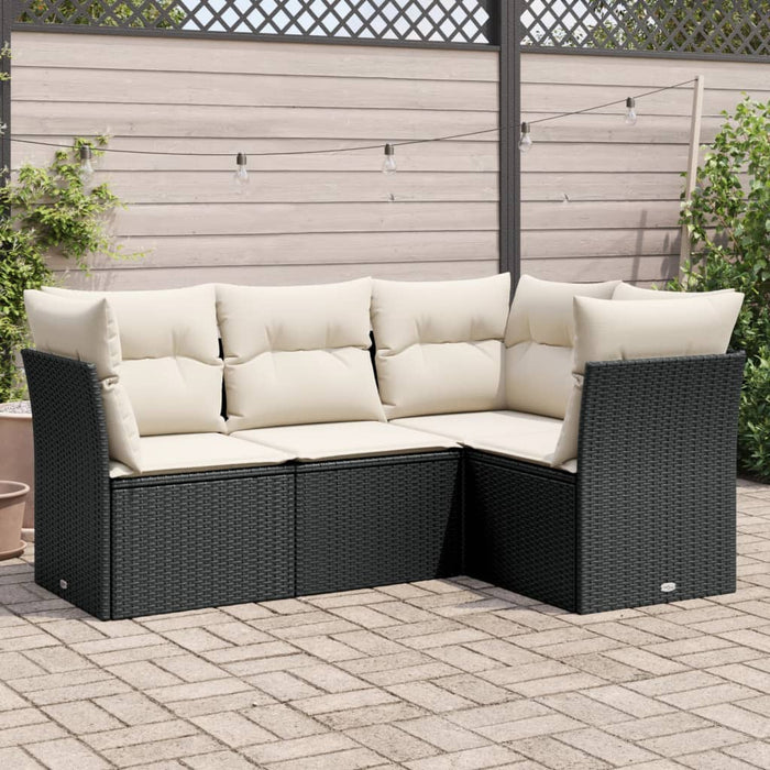 Set Divani da Giardino 4 pz con Cuscini Nero in Polyrattan 3217576