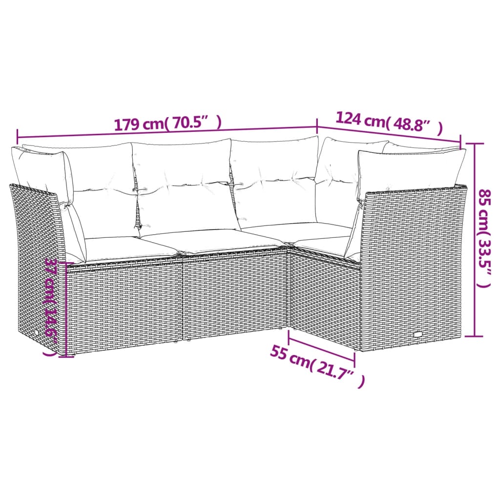 Set Divani da Giardino 4 pz con Cuscini in Polyrattan Grigio 3217580