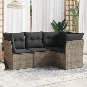 Set Divani da Giardino 4 pz con Cuscini in Polyrattan Grigio 3217580