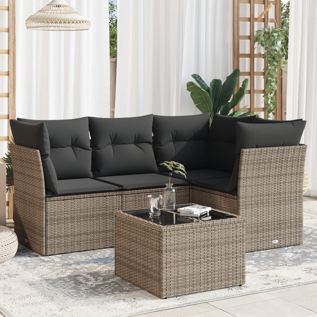 Set Divano da Giardino 5 pz con Cuscini Grigio in Polyrattan 3217590