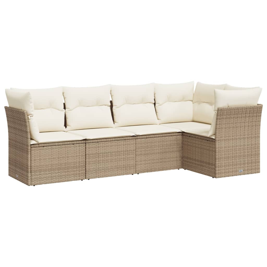 Set Divano da Giardino 5 pz con Cuscini Beige in Polyrattan 3217598