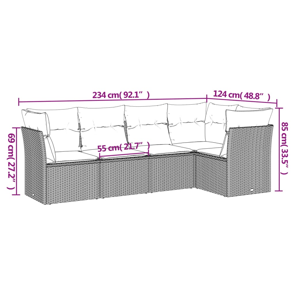 Set Divano da Giardino 5 pz con Cuscini Beige in Polyrattan 3217598