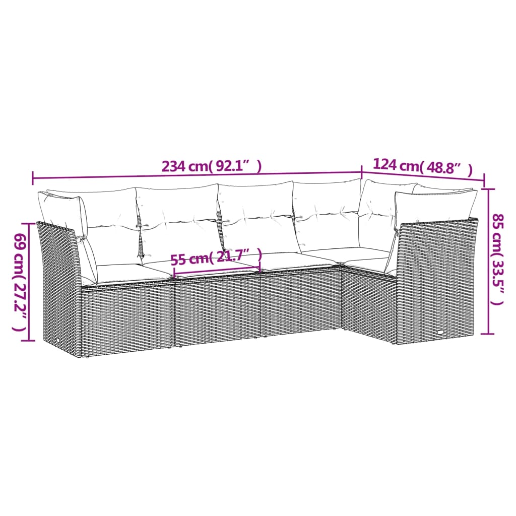 Set Divano da Giardino 5pz con Cuscini Grigio Chiaro Polyrattan 3217602