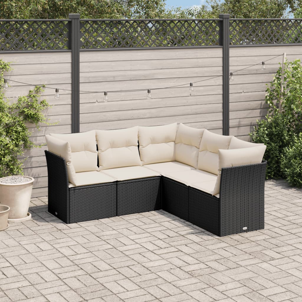 Set Divani da Giardino 5 pz con Cuscini in Polyrattan Nero 3217616