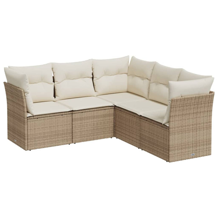 Set Divano da Giardino 5 pz con Cuscini Beige in Polyrattan 3217618