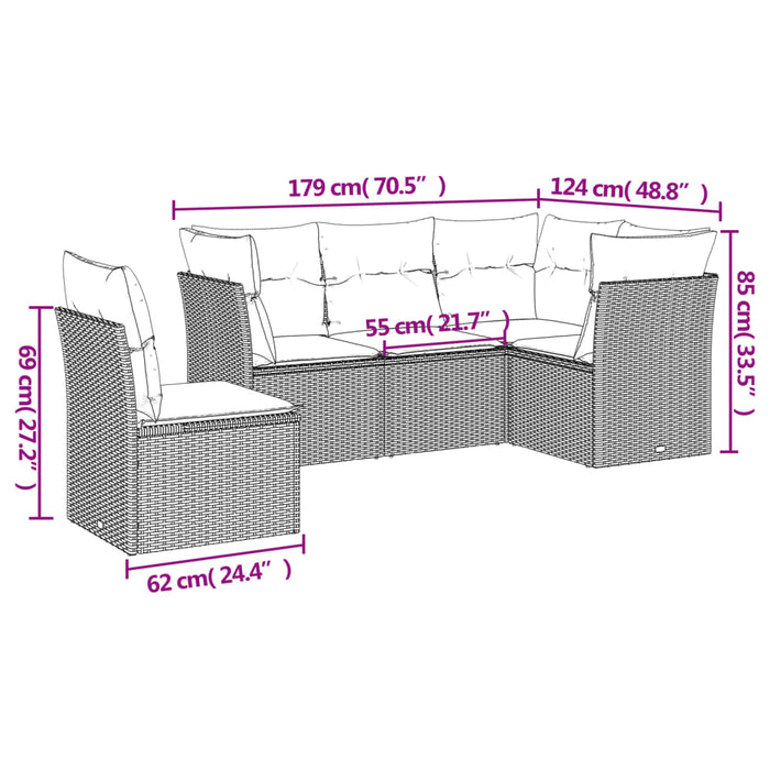 Set Divani da Giardino 5 pz con Cuscini in Polyrattan Nerocod mxl 113424