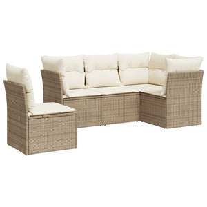 Set Divano da Giardino 5 pz con Cuscini Beige in Polyrattan 3217638