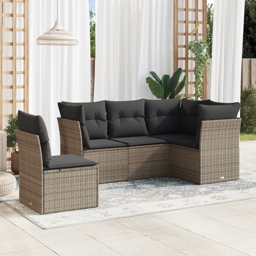 Set Divano da Giardino 5 pz con Cuscini Grigio in Polyrattan 3217640