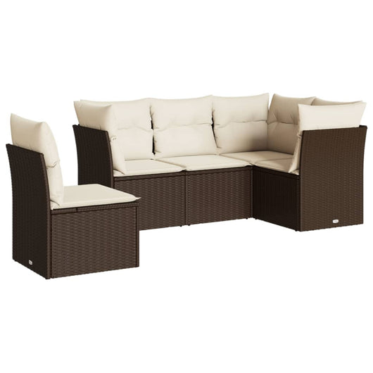 Set Divano da Giardino 5 pz con Cuscini Marrone in Polyrattan 3217643