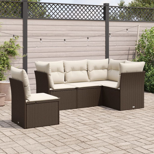 Set Divano da Giardino 5 pz con Cuscini Marrone in Polyrattan 3217643