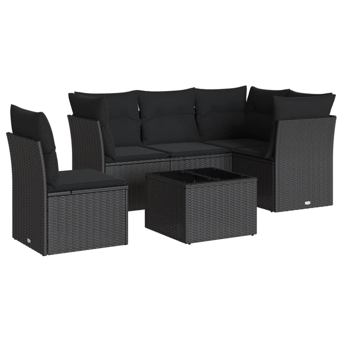 Set Divano da Giardino 6 pz con Cuscini Nero in Polyrattan 3217645