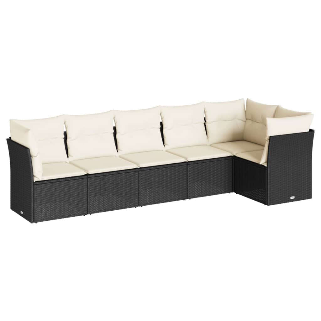 Set Divano da Giardino 6 pz con Cuscini Nero in Polyrattan 3217656