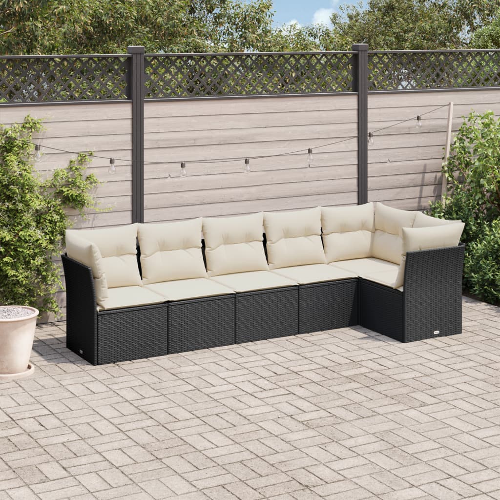 Set Divano da Giardino 6 pz con Cuscini Nero in Polyrattan 3217656