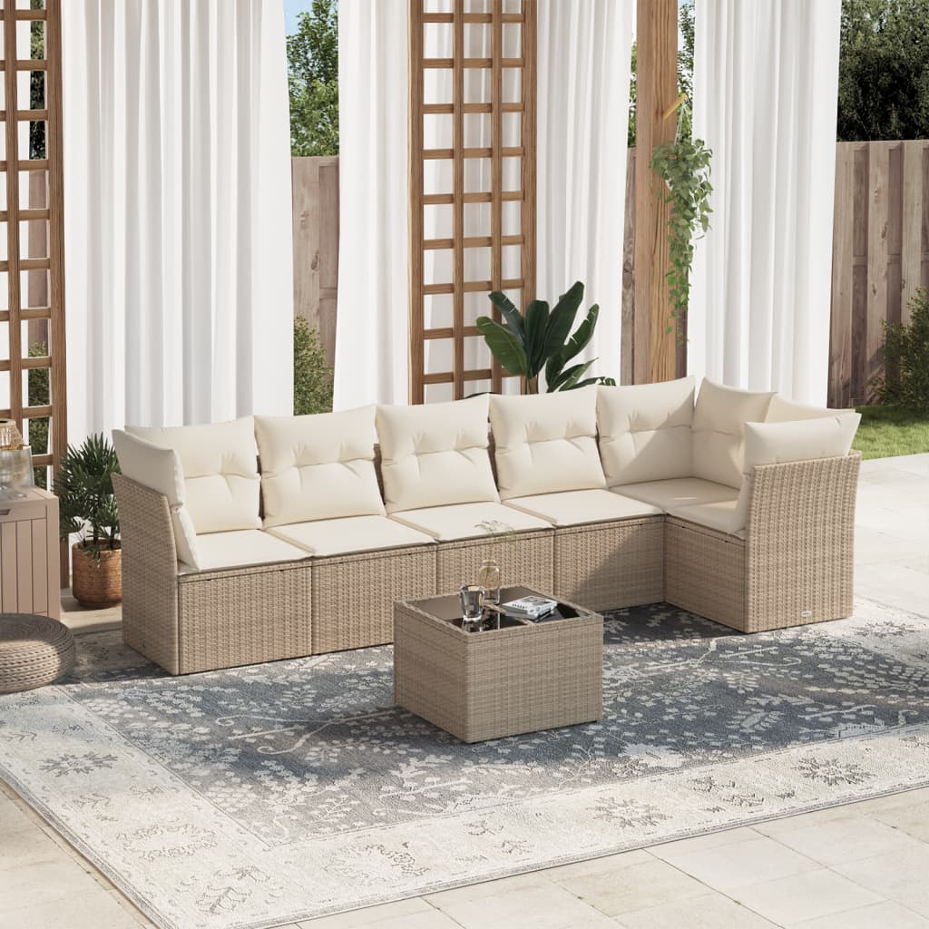 Set Divani da Giardino 7 pz con Cuscini Beige in Polyrattancod mxl 86991