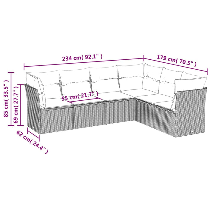 Set Divano da Giardino 6 pz con Cuscini Grigio in Polyrattan 3217680