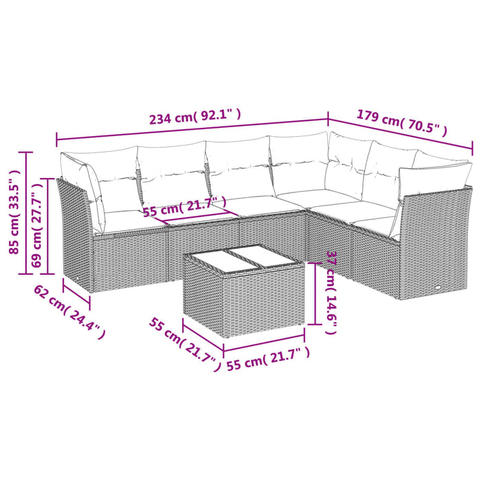 Set Divani da Giardino con Cuscini 7pz Nero Polyrattan 3217685