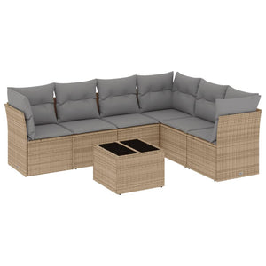 Set Divani da Giardino 7 pz con Cuscini Beige in Polyrattan 3217689