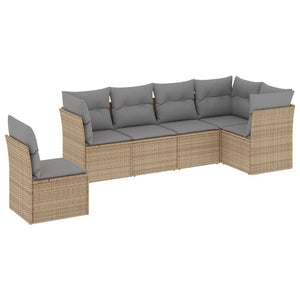 Set Divano da Giardino 6 pz con Cuscini Beige in Polyrattan 3217699