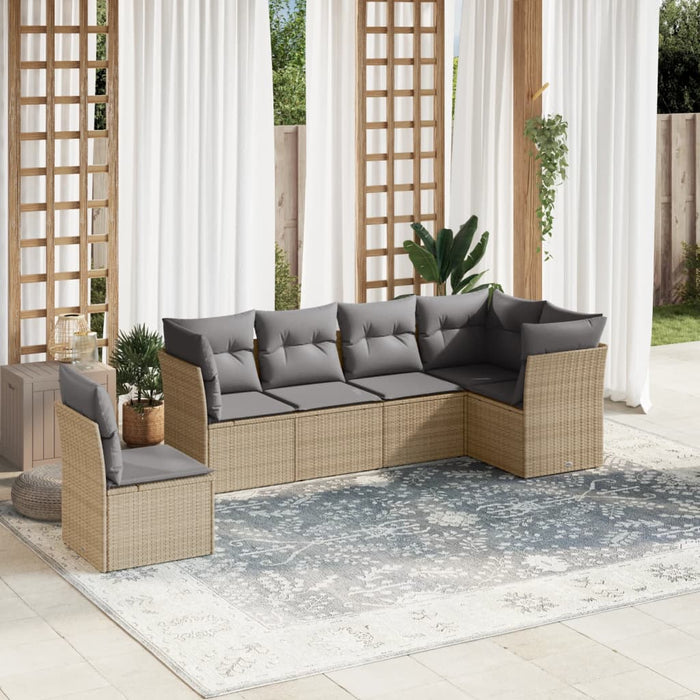 Set Divano da Giardino 6 pz con Cuscini Beige in Polyrattan 3217699