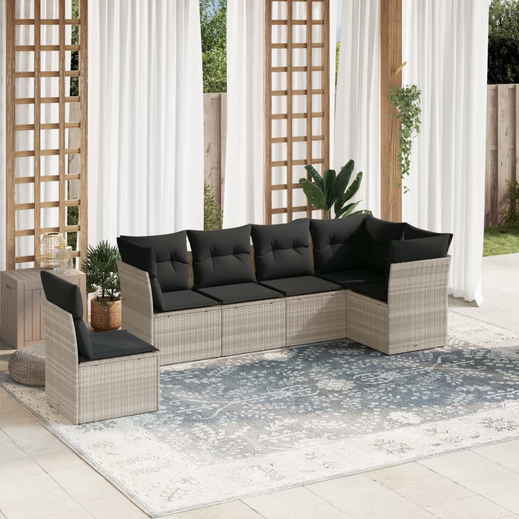 Set Divano da Giardino 6pz con Cuscini Grigio Chiaro Polyrattan 3217702