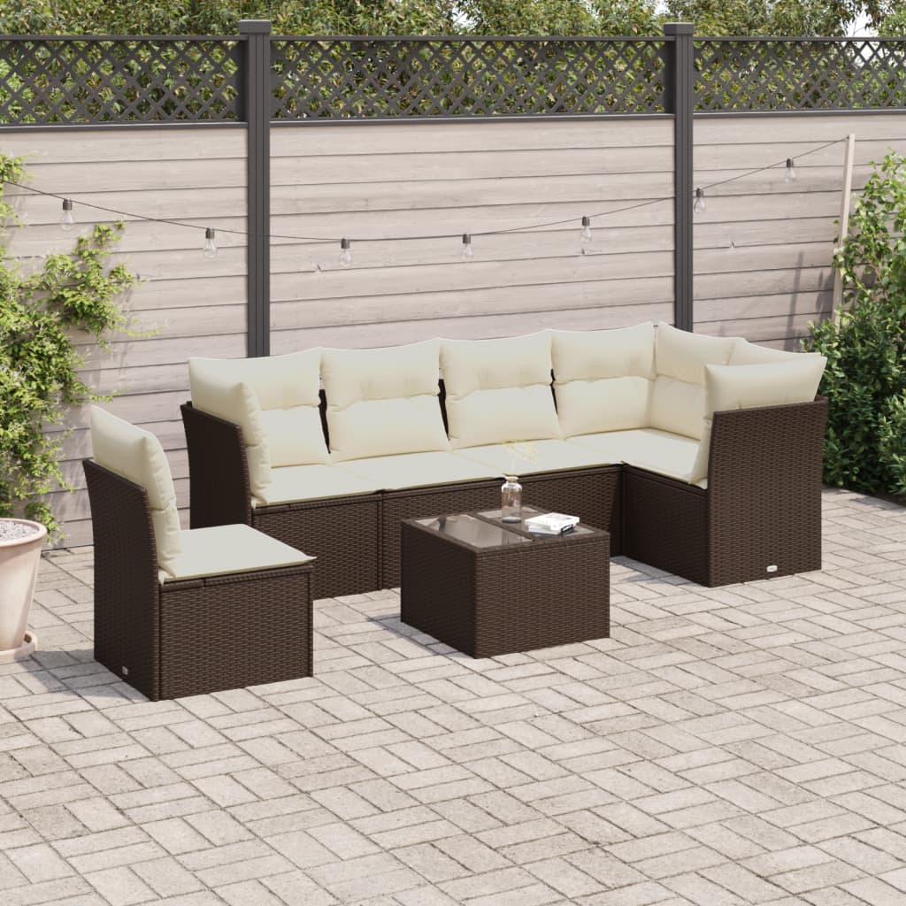 Set Divani da Giardino 6 pz con Cuscini Marrone in Polyrattan 3217703