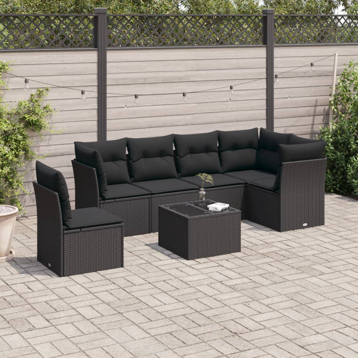 Set Divani da Giardino con Cuscini 7pz Nero Polyrattan 3217705