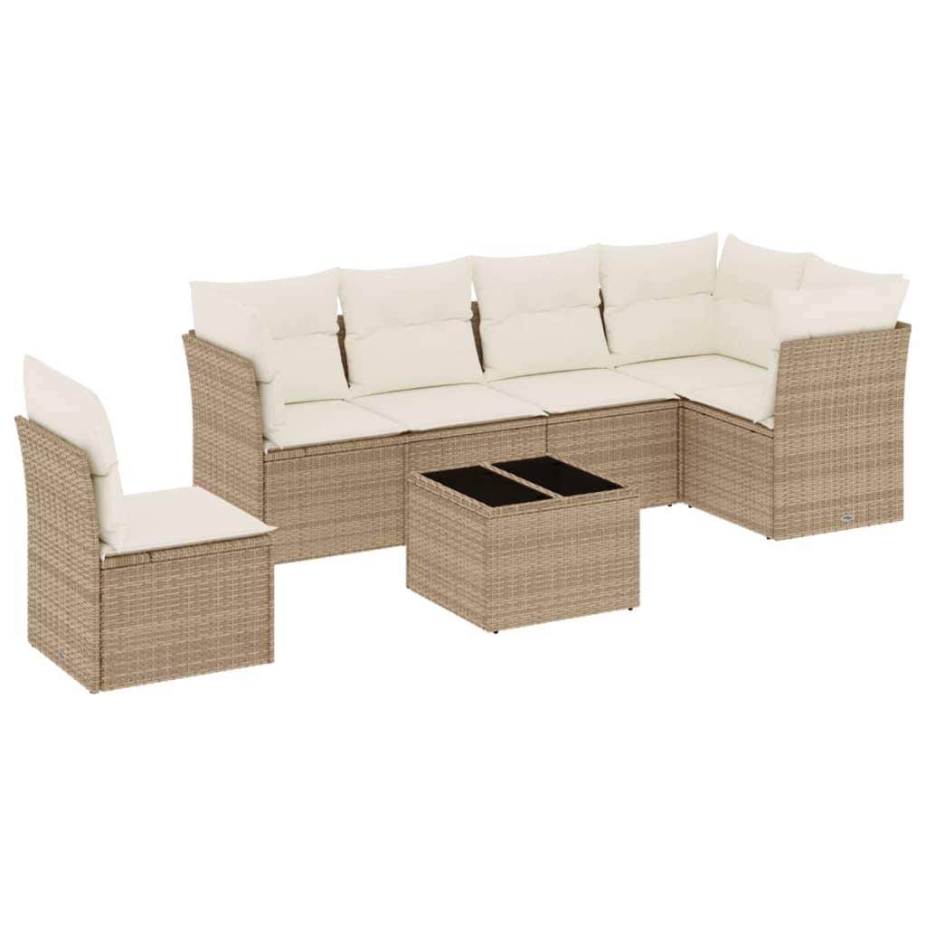 Set Divani da Giardino 7 pz con Cuscini Beige in Polyrattan 3217708