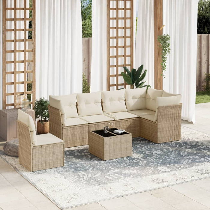 Set Divani da Giardino 7 pz con Cuscini Beige in Polyrattan 3217708