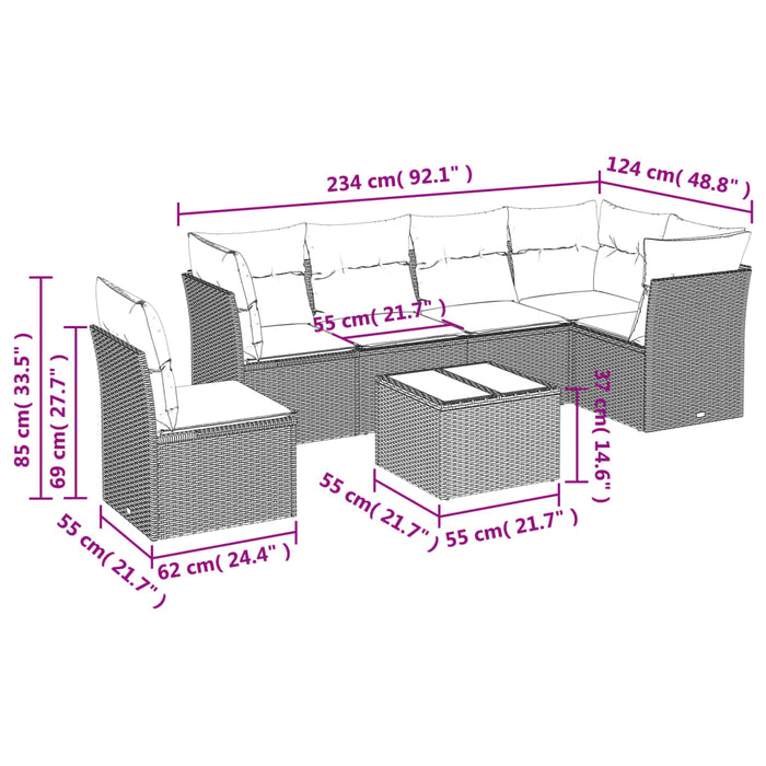 Set Divani da Giardino 7 pz con Cuscini Beige in Polyrattan 3217709