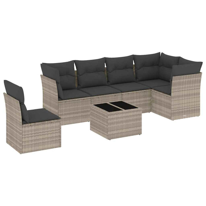 Set Divani da Giardino 7pz con Cuscini Grigio Chiaro Polyrattan 3217712