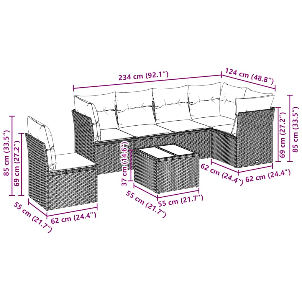 Set Divani da Giardino 7pz con Cuscini Grigio Chiaro Polyrattan 3217712