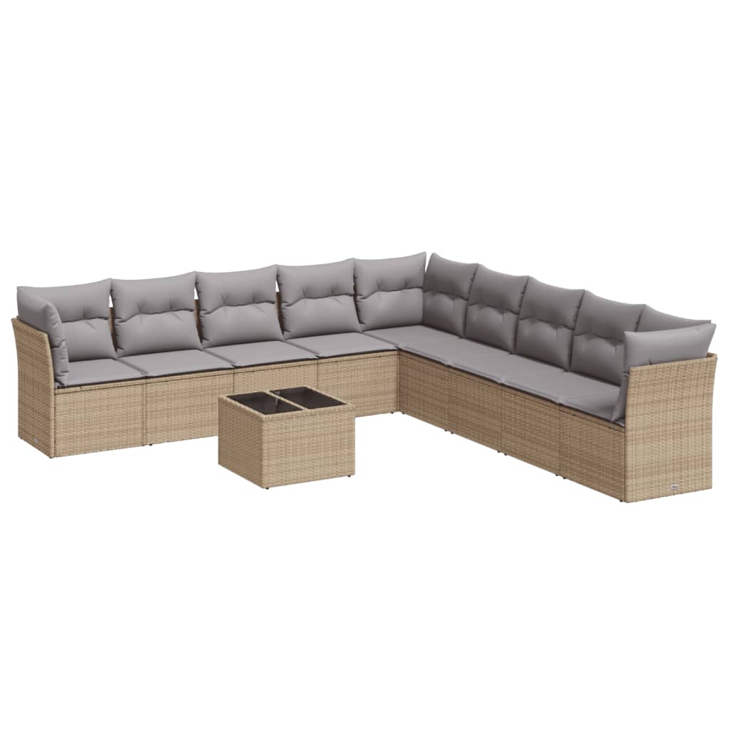 Set Divano da Giardino 10 pz con Cuscini Beige in Polyrattan 3217789