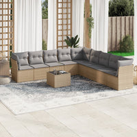 Set Divano da Giardino 10 pz con Cuscini Beige in Polyrattan 3217789