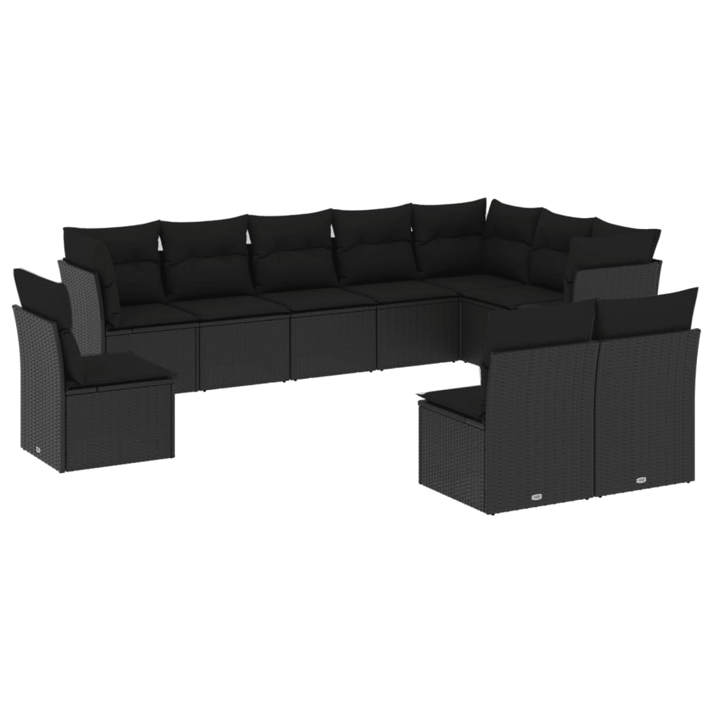 Set Divani da Giardino 10pz con Cuscini in Polyrattan Nero 3217795