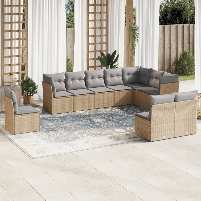 Set Divano da Giardino 10 pz con Cuscini Beige in Polyrattancod mxl 111970