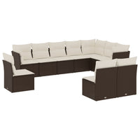 Set Divani da Giardino 10pz con Cuscini in Polyrattan Marrone 3217803