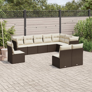 Set Divani da Giardino 10pz con Cuscini in Polyrattan Marrone 3217803