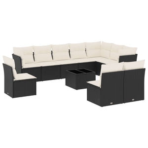 Set Divani da Giardino 11 pz con Cuscini in Polyrattan Nero 3217806