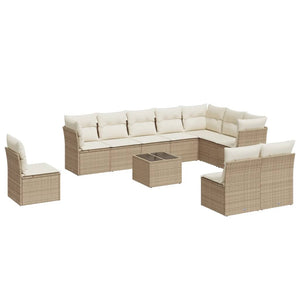 Set Divani da Giardino 11 pz con Cuscini Beige in Polyrattan 3217808