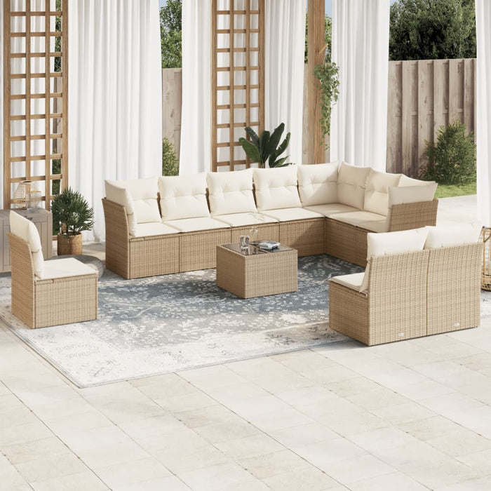 Set Divani da Giardino 11 pz con Cuscini Beige in Polyrattan 3217808