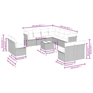 Set Divani da Giardino 12 pz con Cuscini Nero in Polyrattan 3217826