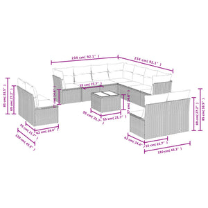 Set Divani da Giardino 12 pz con Cuscini Grigio in Polyrattan 3217830