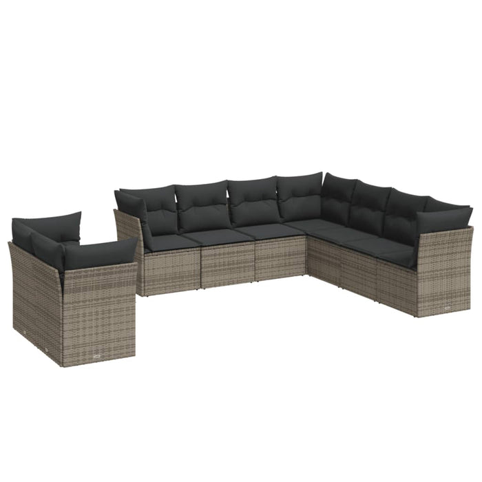 Set Divano da Giardino 9 pz con Cuscini Grigio in Polyrattan 3217840