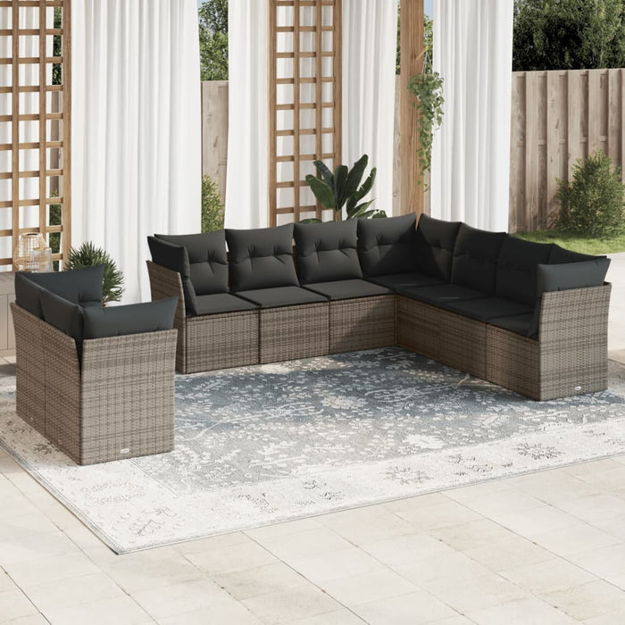 Set Divano da Giardino 9 pz con Cuscini Grigio in Polyrattan 3217840