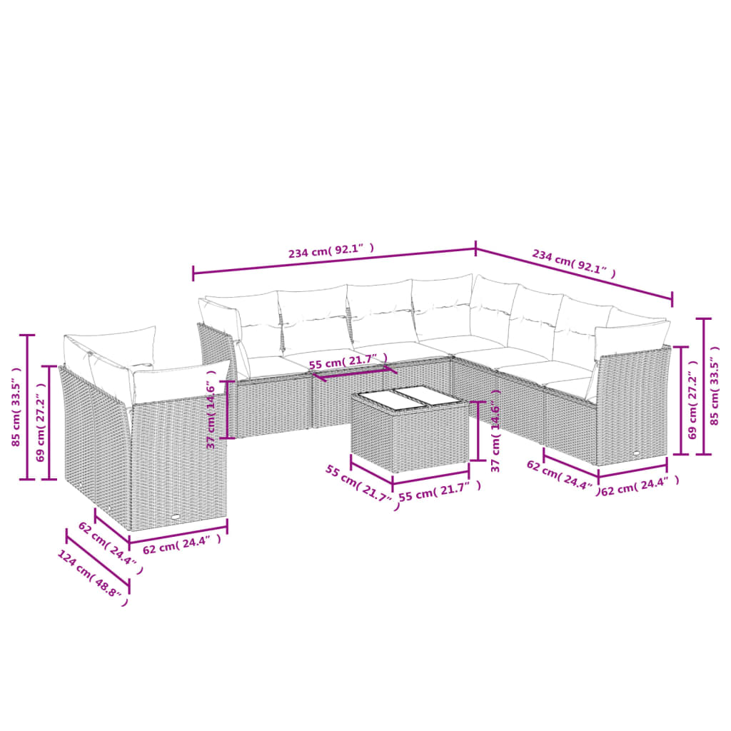 Set Divano da Giardino 10 pz con Cuscini Beige in Polyrattancod mxl 88613