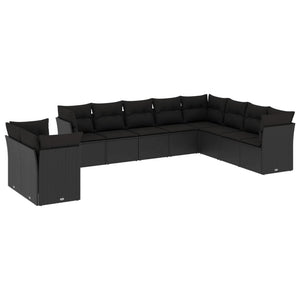 Set Divani da Giardino 10pz con Cuscini in Polyrattan Nero 3217855