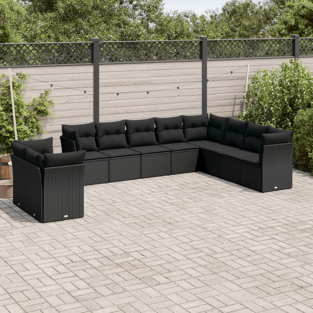 Set Divani da Giardino 10pz con Cuscini in Polyrattan Nero 3217855